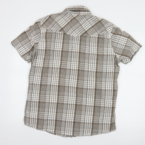H&M L.O.G.G. Men's Brown Check Cotton Short Sleeve Slim Fit Shirt L