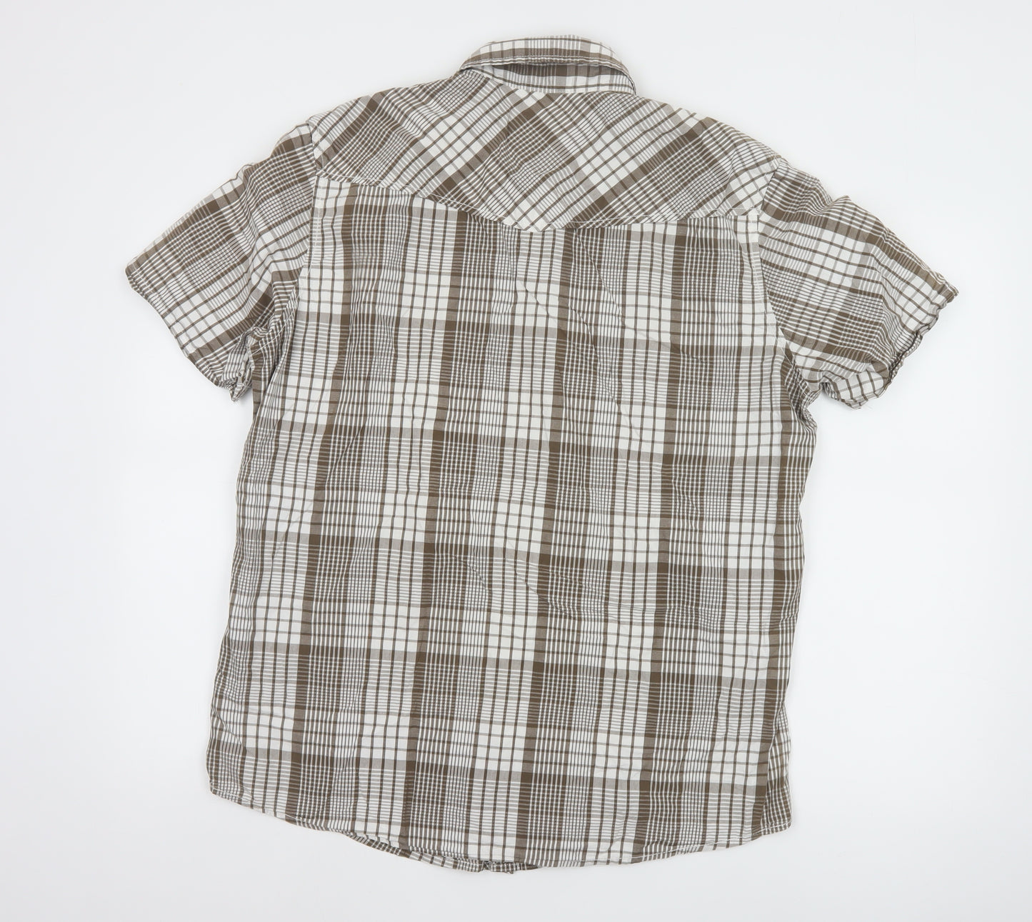H&M L.O.G.G. Men's Brown Check Cotton Short Sleeve Slim Fit Shirt L