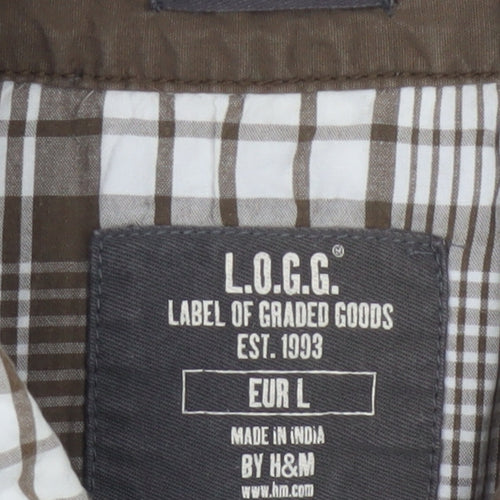 H&M L.O.G.G. Men's Brown Check Cotton Short Sleeve Slim Fit Shirt L