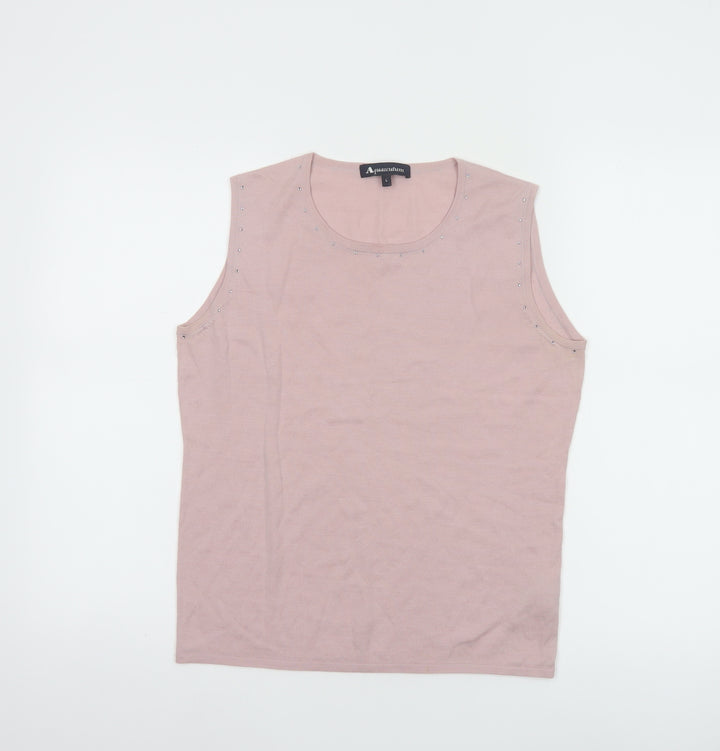 Aquascutum Women Pink Wool Silk Cashmere Sleeveless Tank L