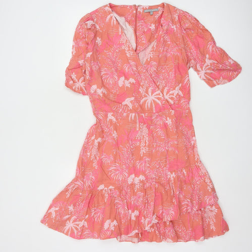 Oliver Bonas Women’s Pink Floral Linen Wrap Short Dress UK 8