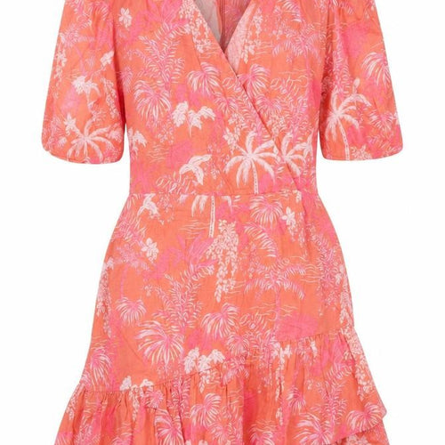 Oliver Bonas Women’s Pink Floral Linen Wrap Short Dress UK 8
