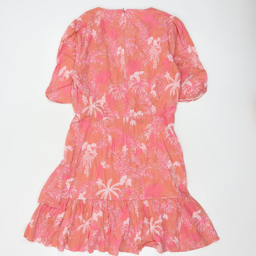 Oliver Bonas Women’s Pink Floral Linen Wrap Short Dress UK 8