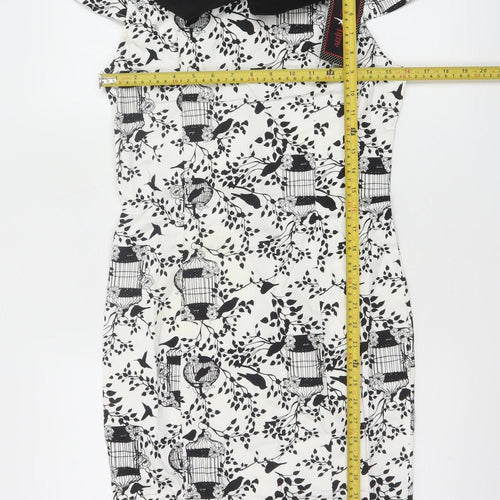 Voodoo Vixen Women’s Black White Birdcage Print Collared Sheath Dress M