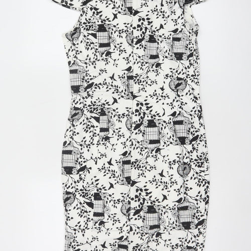 Voodoo Vixen Women’s Black White Birdcage Print Collared Sheath Dress M