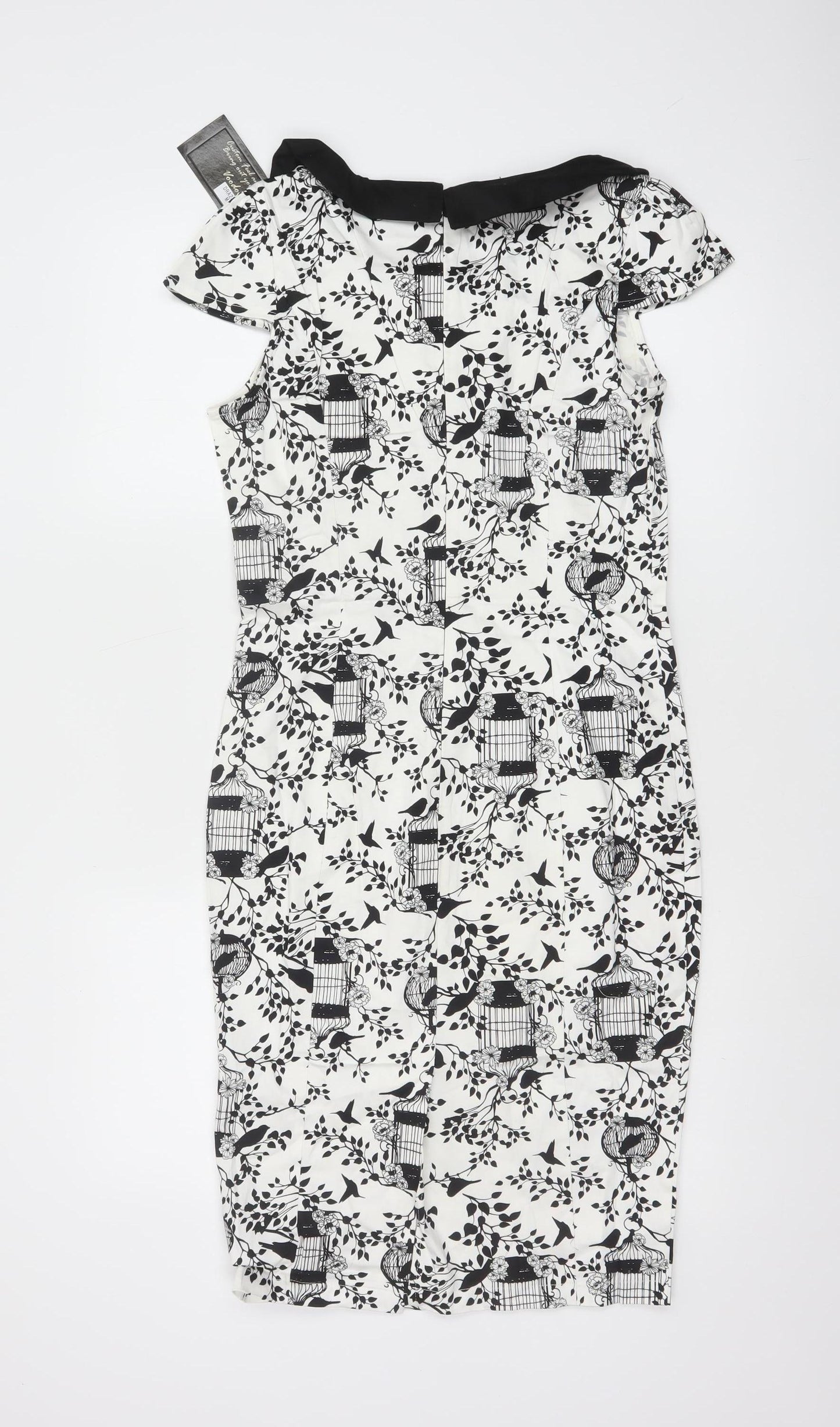 Voodoo Vixen Women’s Black White Birdcage Print Collared Sheath Dress M