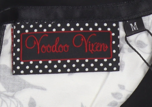 Voodoo Vixen Women’s Black White Birdcage Print Collared Sheath Dress M