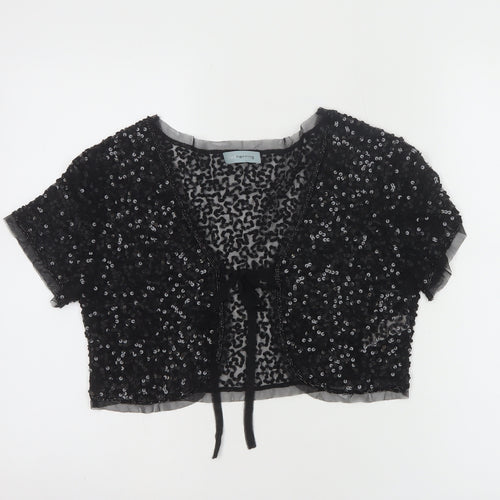 Red Herring Women's Black Sequin Cropped Blouse Size M Party Top