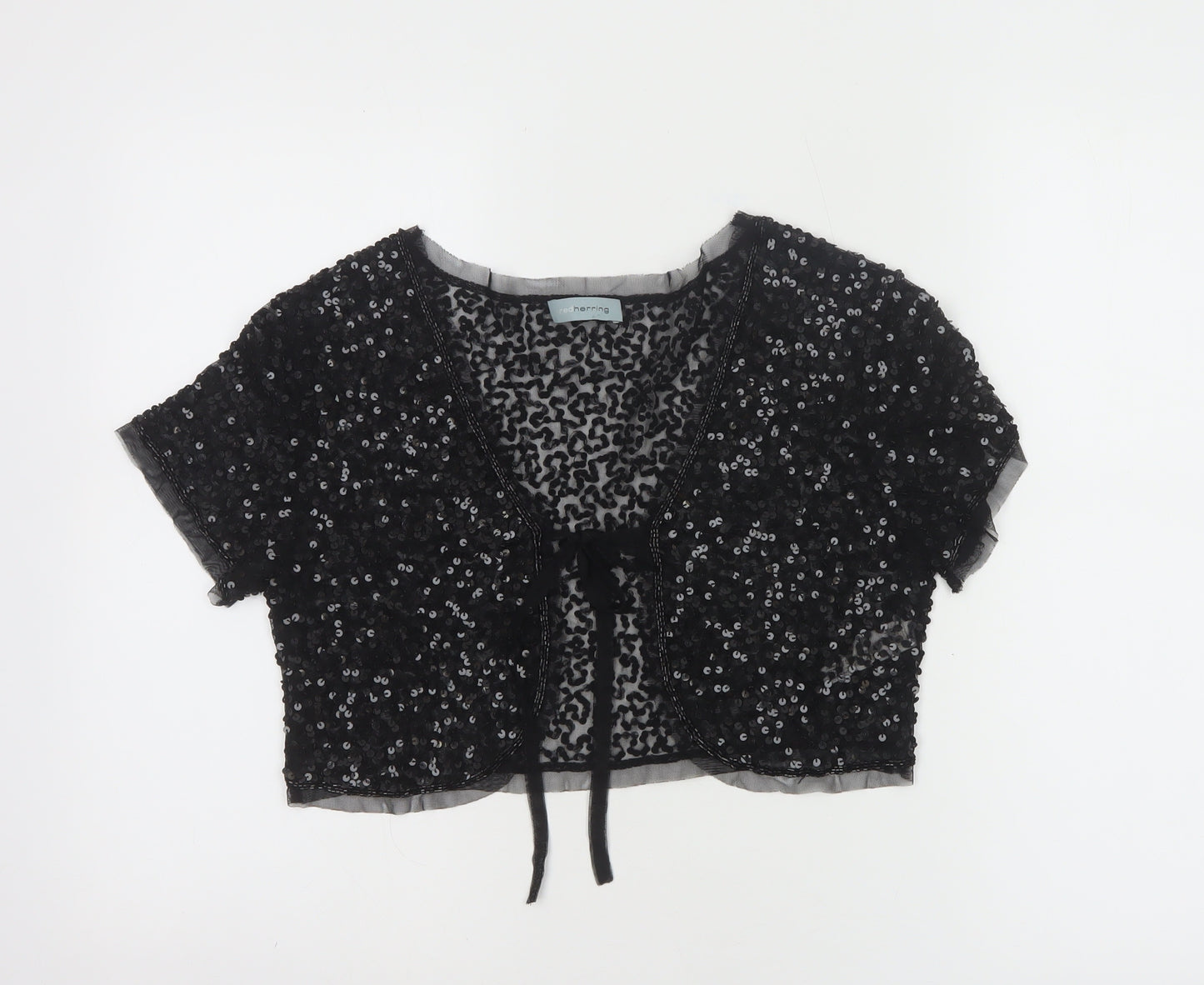 Red Herring Women's Black Sequin Cropped Blouse Size M Party Top