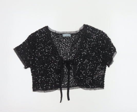 Red Herring Women's Black Sequin Cropped Blouse Size M Party Top