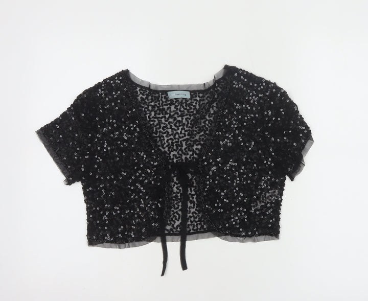 Red Herring Women's Black Sequin Cropped Blouse Size M Party Top