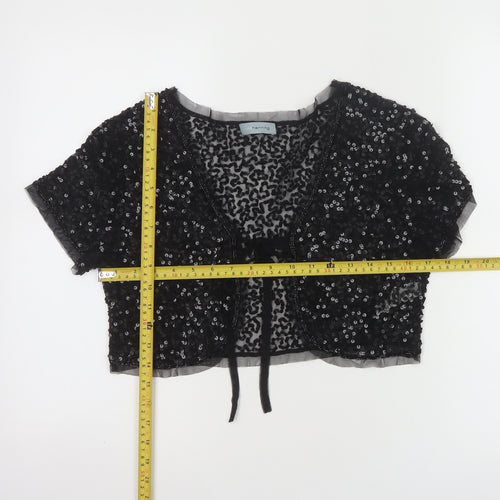 Red Herring Women's Black Sequin Cropped Blouse Size M Party Top
