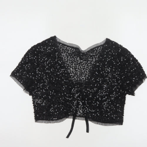 Red Herring Women's Black Sequin Cropped Blouse Size M Party Top