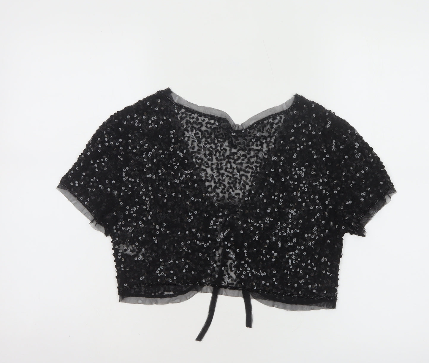 Red Herring Women's Black Sequin Cropped Blouse Size M Party Top
