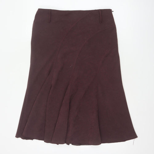 Soon Women Brown Knee Length Flare Skirt Size 12 Polyester Stretch
