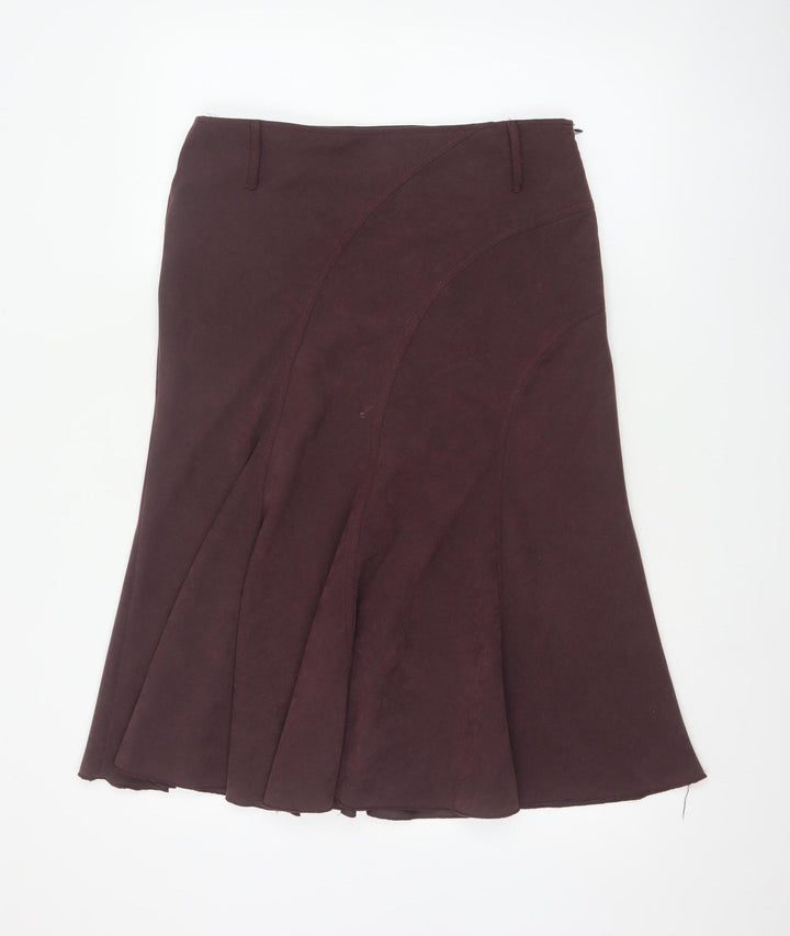 Soon Women Brown Knee Length Flare Skirt Size 12 Polyester Stretch