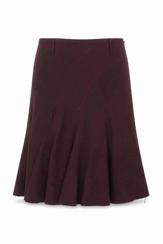 Front view of Soon Women Brown Knee Length Flare Skirt, size 12, Polyester Stretch