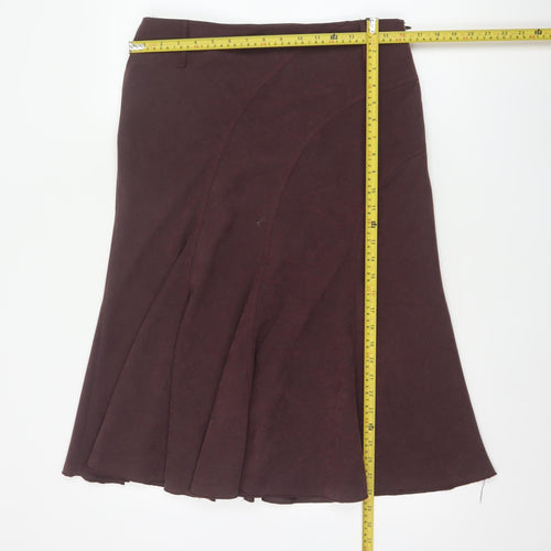 Soon Women Brown Knee Length Flare Skirt Size 12 Polyester Stretch