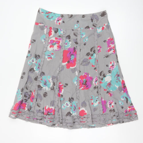 Monsoon Women Grey Floral A-Line Cotton Skirt Size 14