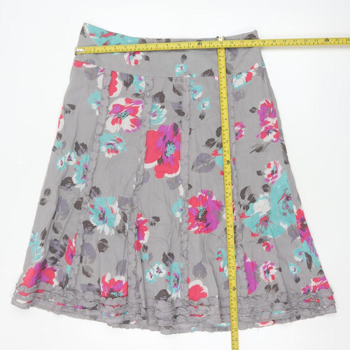 Monsoon Women Grey Floral A-Line Cotton Skirt Size 14