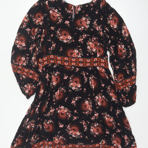 Oliver Bonas Womens Black Floral A-Line Dress Size 10 Long Sleeve