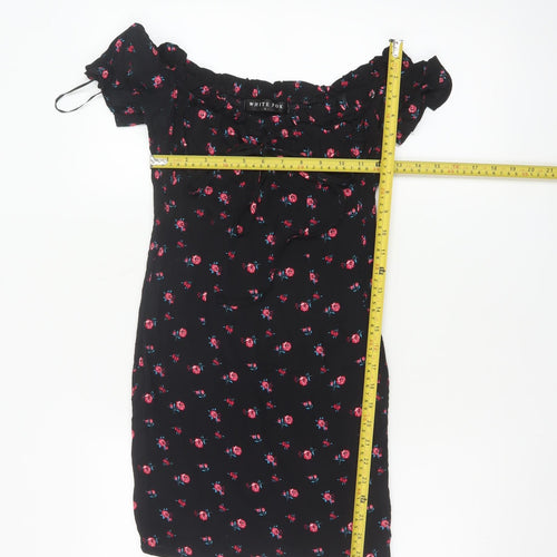 White Fox Women's Black Floral Off Shoulder Bodycon Dress S