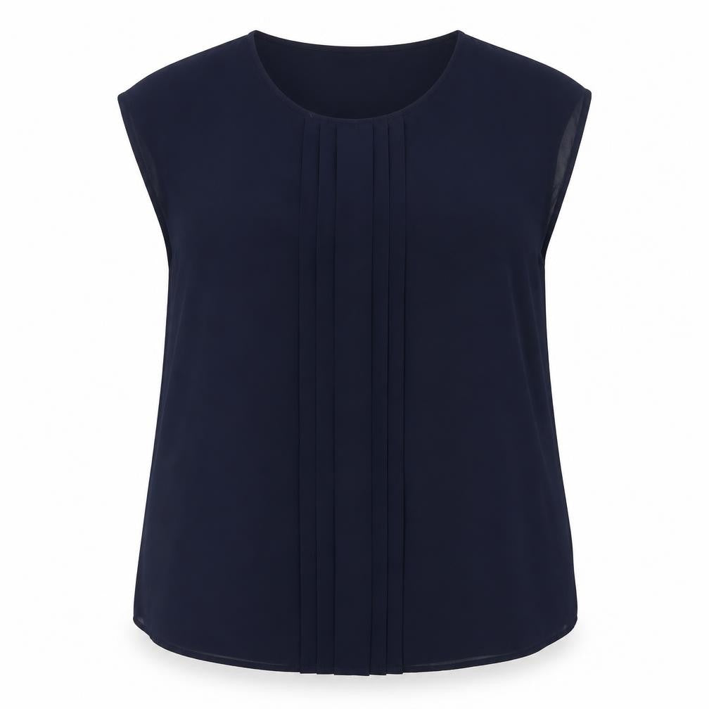 Front view of Boden Women's Blue Cotton Modal Pleated Sleeveless Blouse, size 18