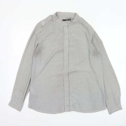Mango Women White Geometric Button-Up Long Sleeve Blouse Size S