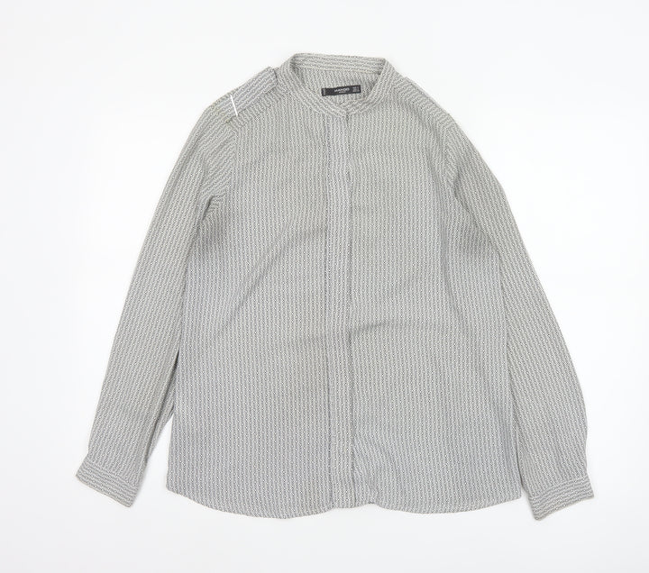 Mango Women White Geometric Button-Up Long Sleeve Blouse Size S