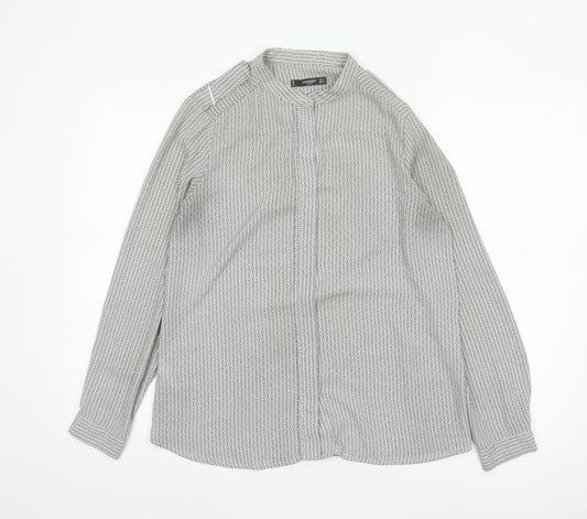 Mango Women White Geometric Button-Up Long Sleeve Blouse Size S