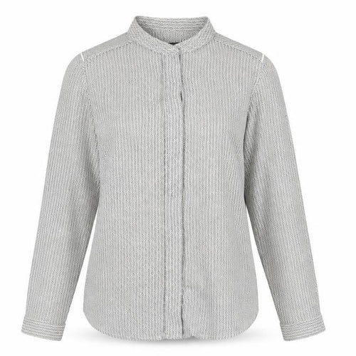 Mango Women White Geometric Button-Up Long Sleeve Blouse Size S