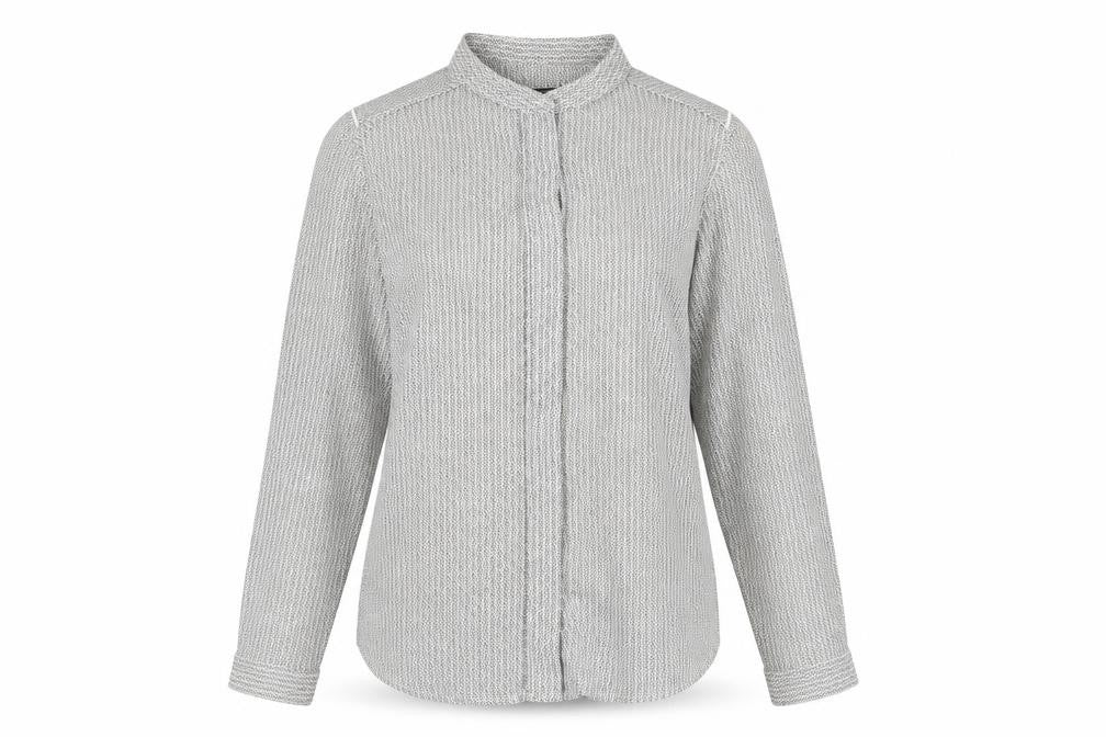 Mango Women White Geometric Button-Up Long Sleeve Blouse Size S
