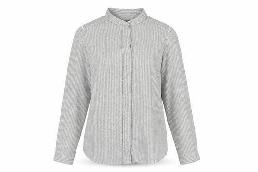 Front view of Mango Women White Geometric Button-Up Long Sleeve Blouse, size S