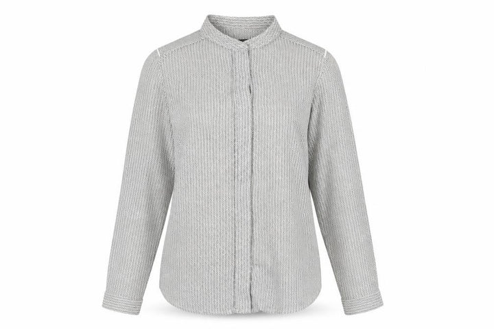 Mango Women White Geometric Button-Up Long Sleeve Blouse Size S