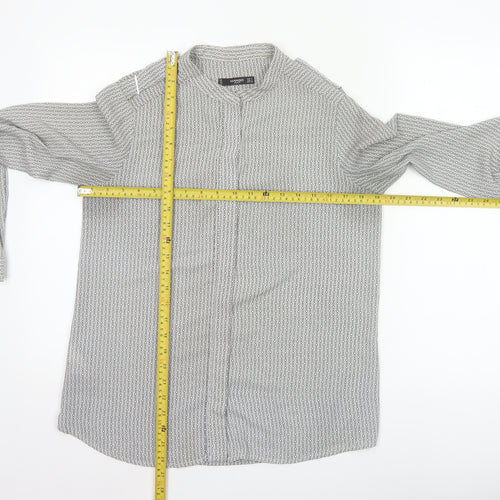 Mango Women White Geometric Button-Up Long Sleeve Blouse Size S