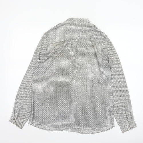Mango Women White Geometric Button-Up Long Sleeve Blouse Size S