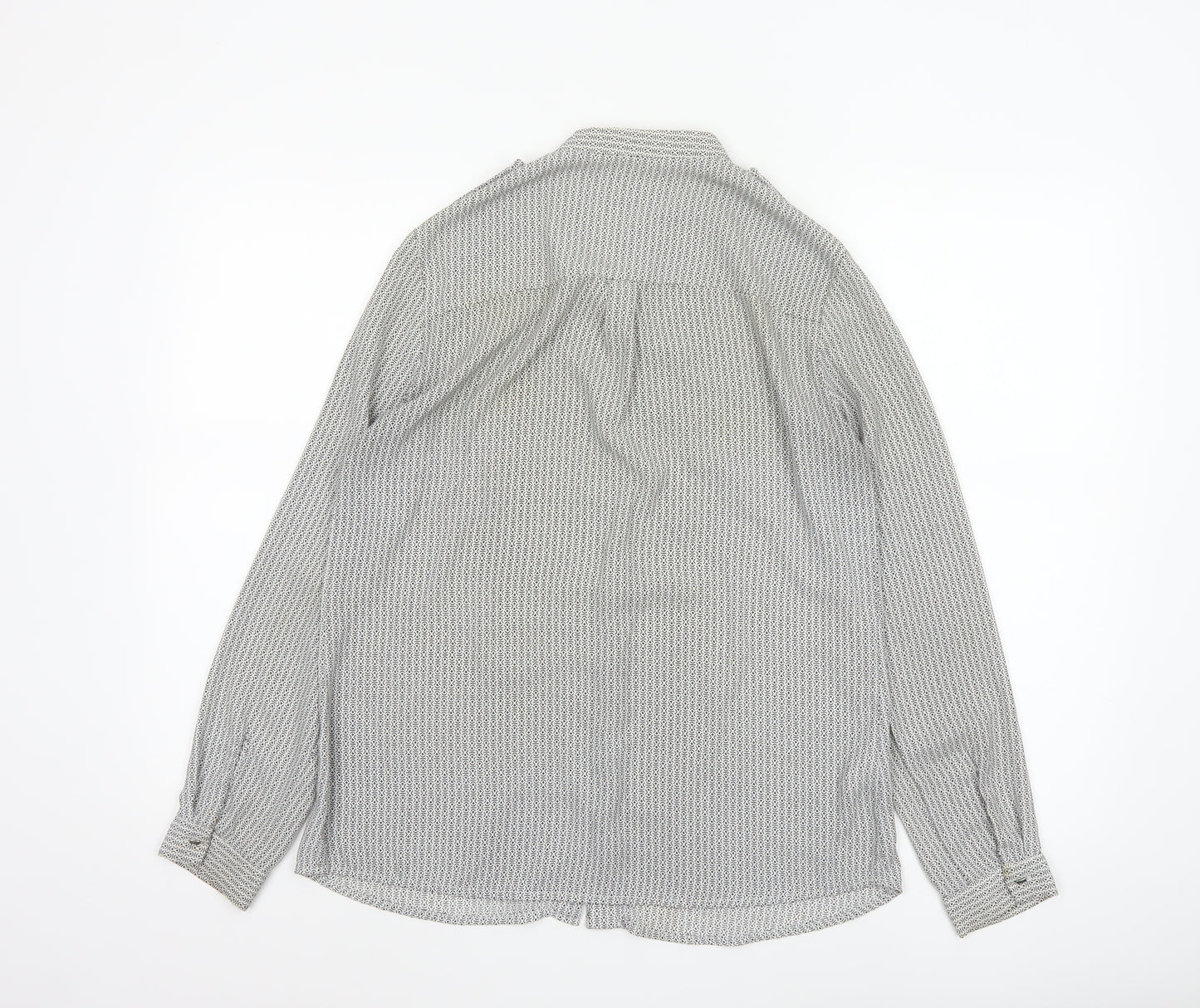Mango Women White Geometric Button-Up Long Sleeve Blouse Size S
