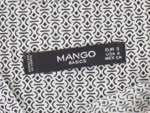Mango Women White Geometric Button-Up Long Sleeve Blouse Size S