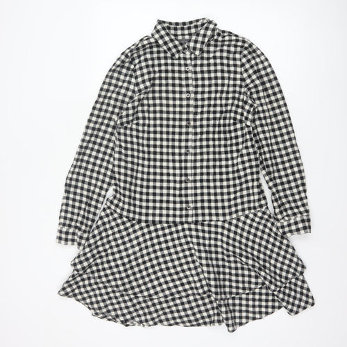 Mint Velvet Women's Black Check Cotton Shirt Dress Size 10