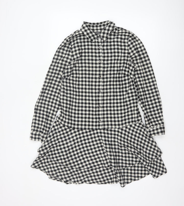 Mint Velvet Women's Black Check Cotton Shirt Dress Size 10