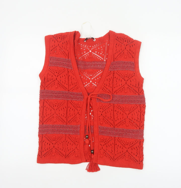 Marks and Spencer Women Red Knit Bohemian Sleeveless Tie Blouse Size S