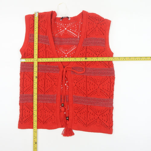 Marks and Spencer Women Red Knit Bohemian Sleeveless Tie Blouse Size S