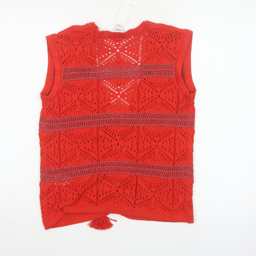 Marks and Spencer Women Red Knit Bohemian Sleeveless Tie Blouse Size S