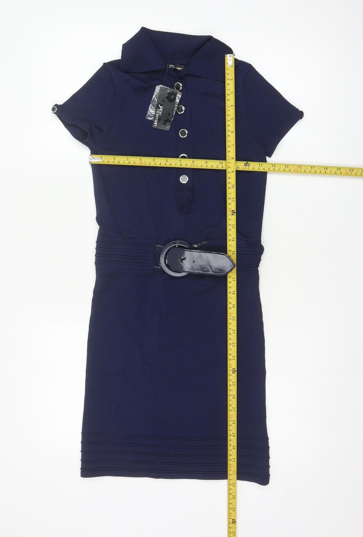 Jane Norman Women Blue Size 12 Collared Belted Shirt Dress