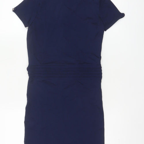 Jane Norman Women Blue Size 12 Collared Belted Shirt Dress