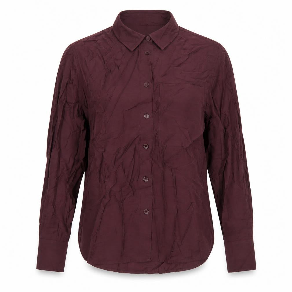 Front view of Hush Women's Purple Button-Up Long Sleeve Viscose Shirt, size 10