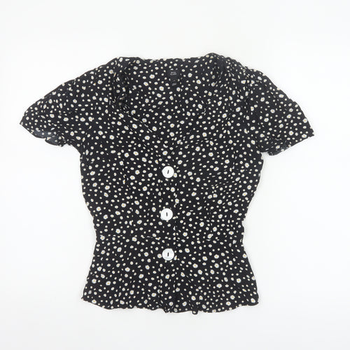 River Island Women’s Black Floral Button Blouse Size 8 Viscose
