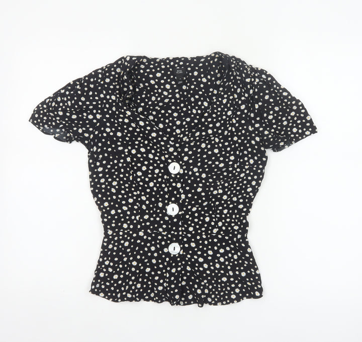 River Island Women’s Black Floral Button Blouse Size 8 Viscose