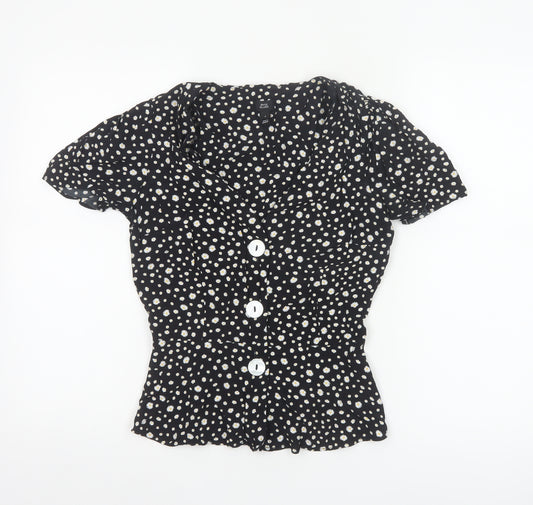 River Island Women’s Black Floral Button Blouse Size 8 Viscose