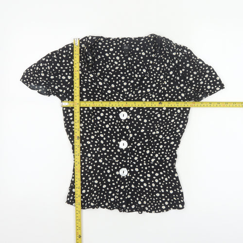 River Island Women’s Black Floral Button Blouse Size 8 Viscose